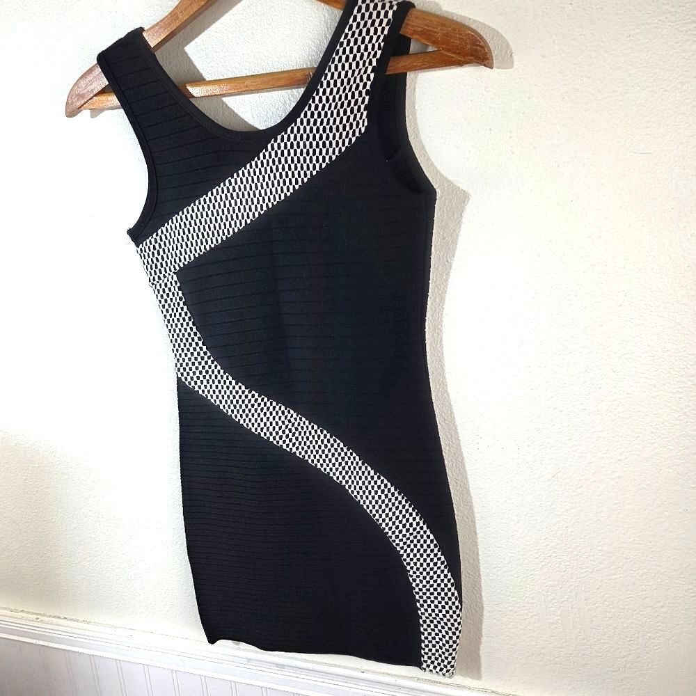 Women's Guess Bodycon Snatched Elegant Black and White Mesh Women's Dress Size S - Picture 4 of 10